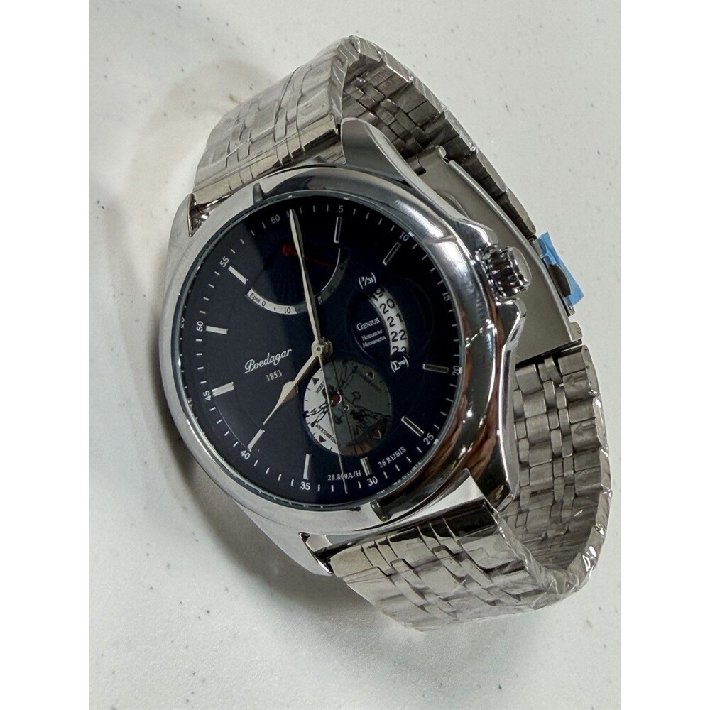 Poedagar 1853 Men’s Multifunction Quartz Watch Stainless Steel 44mm Blue Dial
